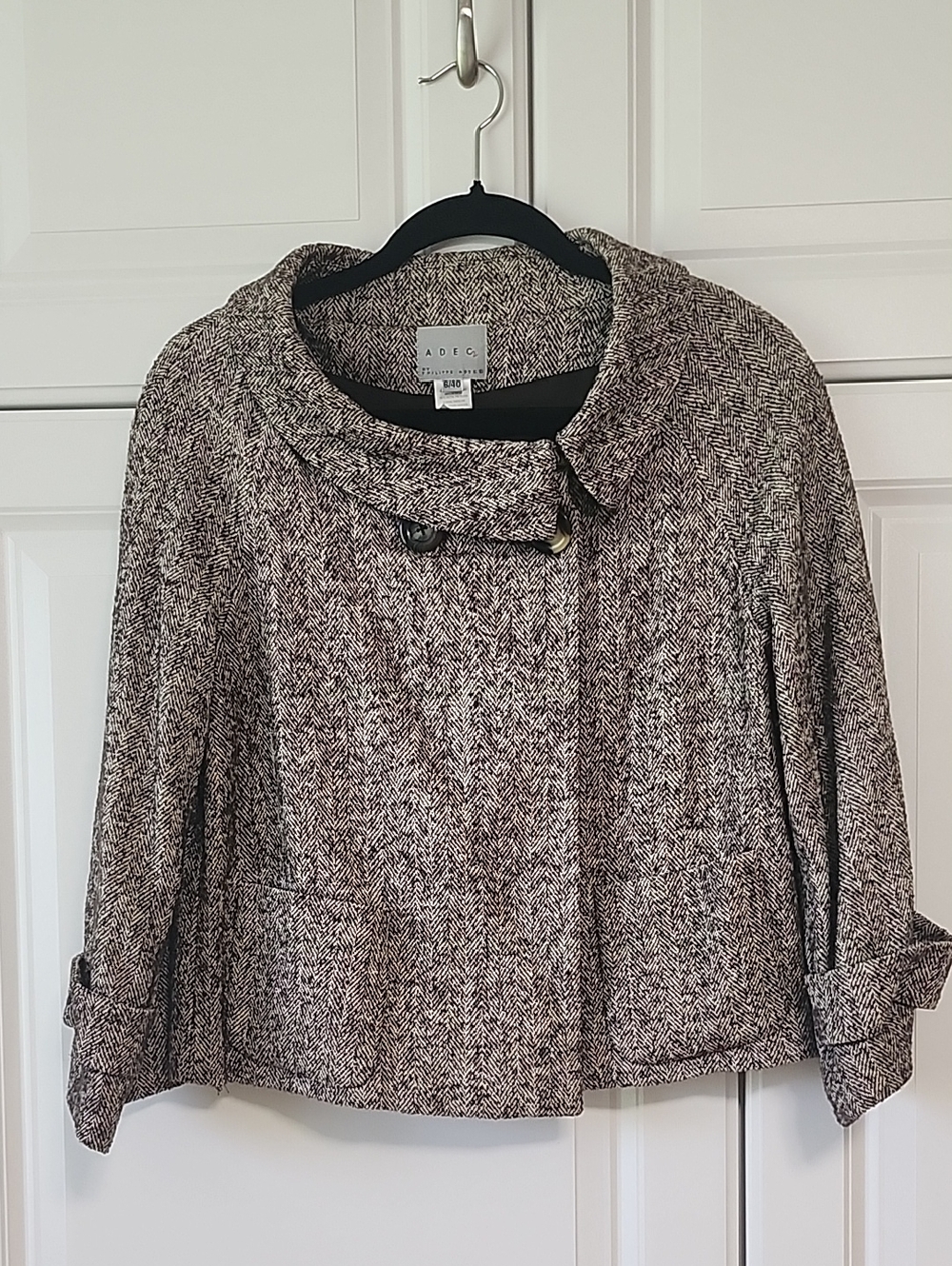 Philippe Adec Black and White Herringbone Cropped Jacket